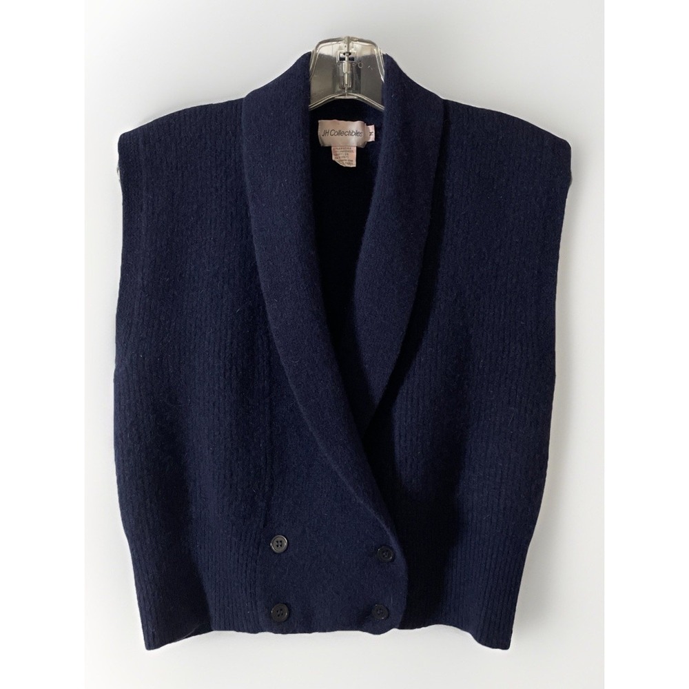 JH Collectibles Vintage Dark Navy Blue Angora Wool Blend Knit Vest Women's M
